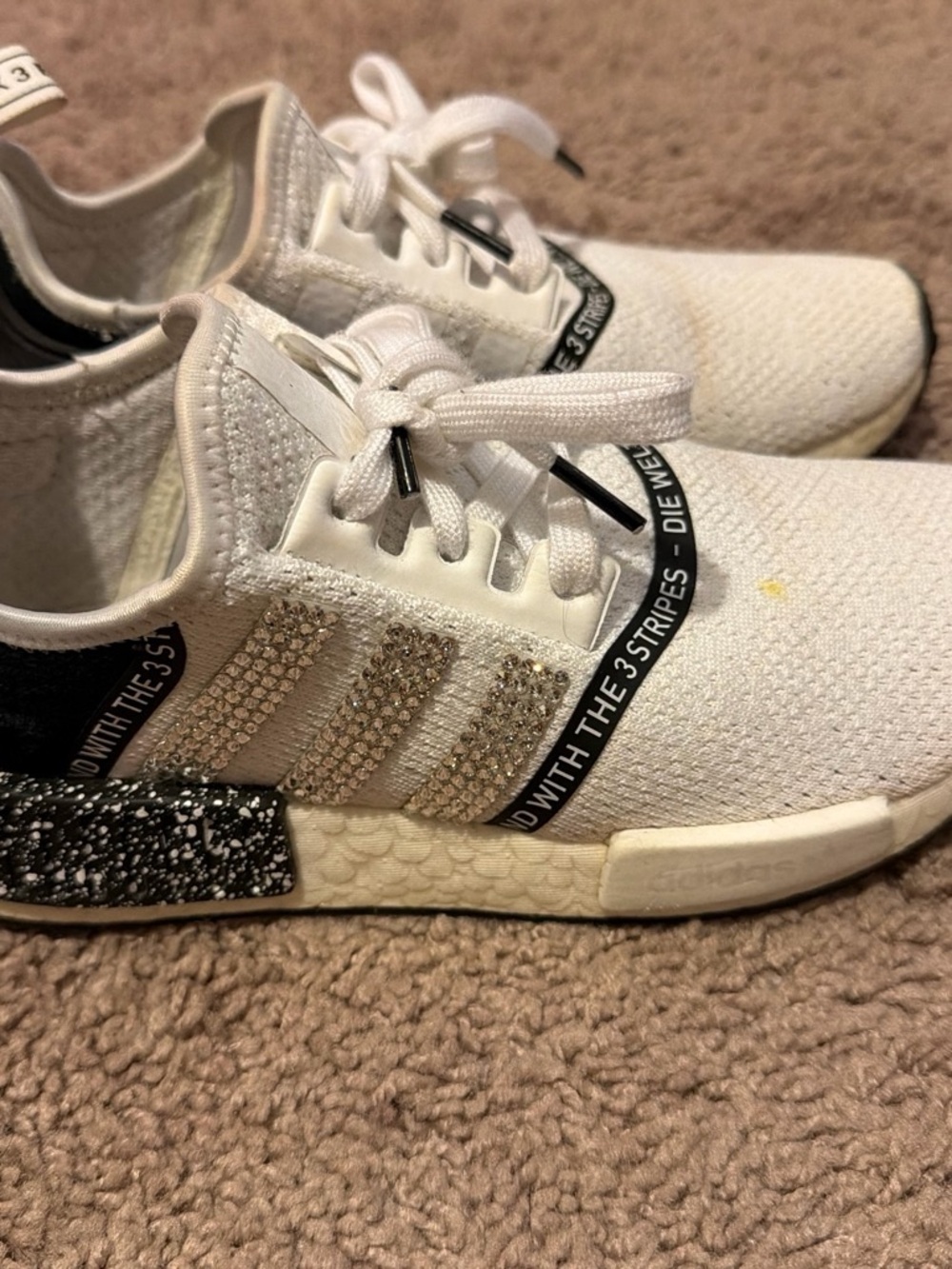 Adidas White Sparkle Stripe Athletic Shoes